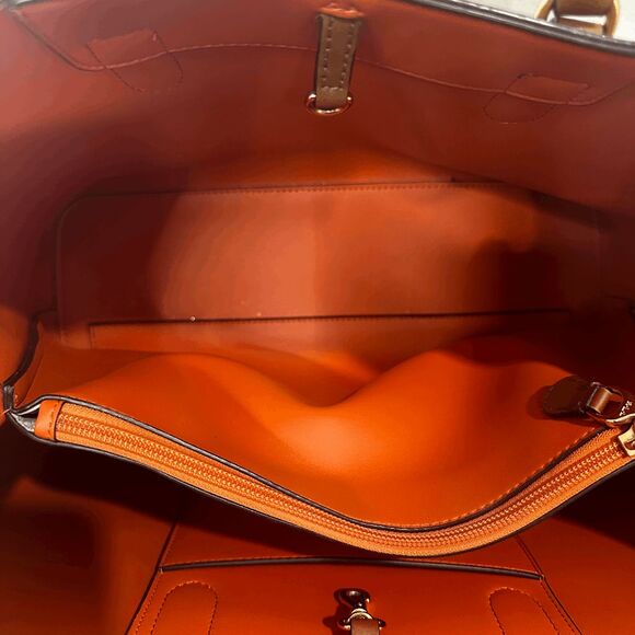 LAUREN Ralph Lauren Dryden Marcy Satchel Large Field Brown/Orange - Picture 11 of 12